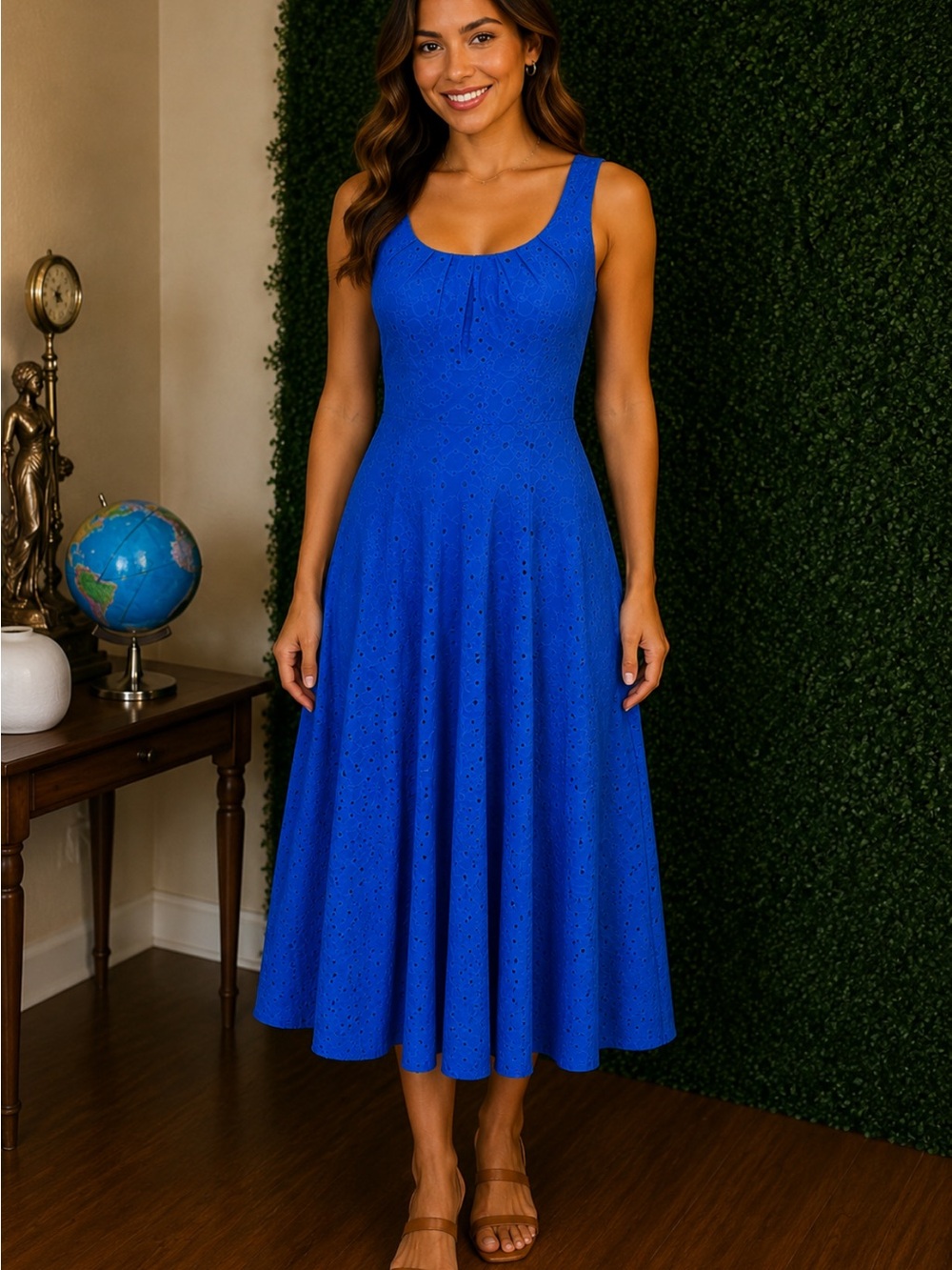 London Style Royal Blue Eyelet Midi Dress # 95